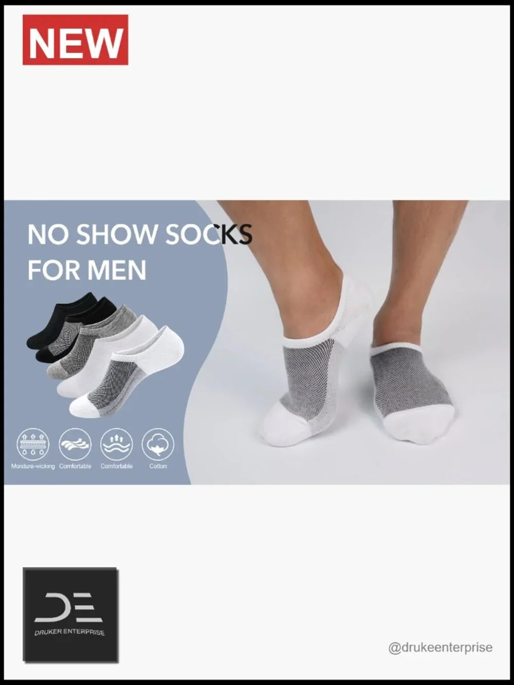 8 Pair No Show Socks for Men Cotton Thin Low Cut Non Slip Loafer Sneakers